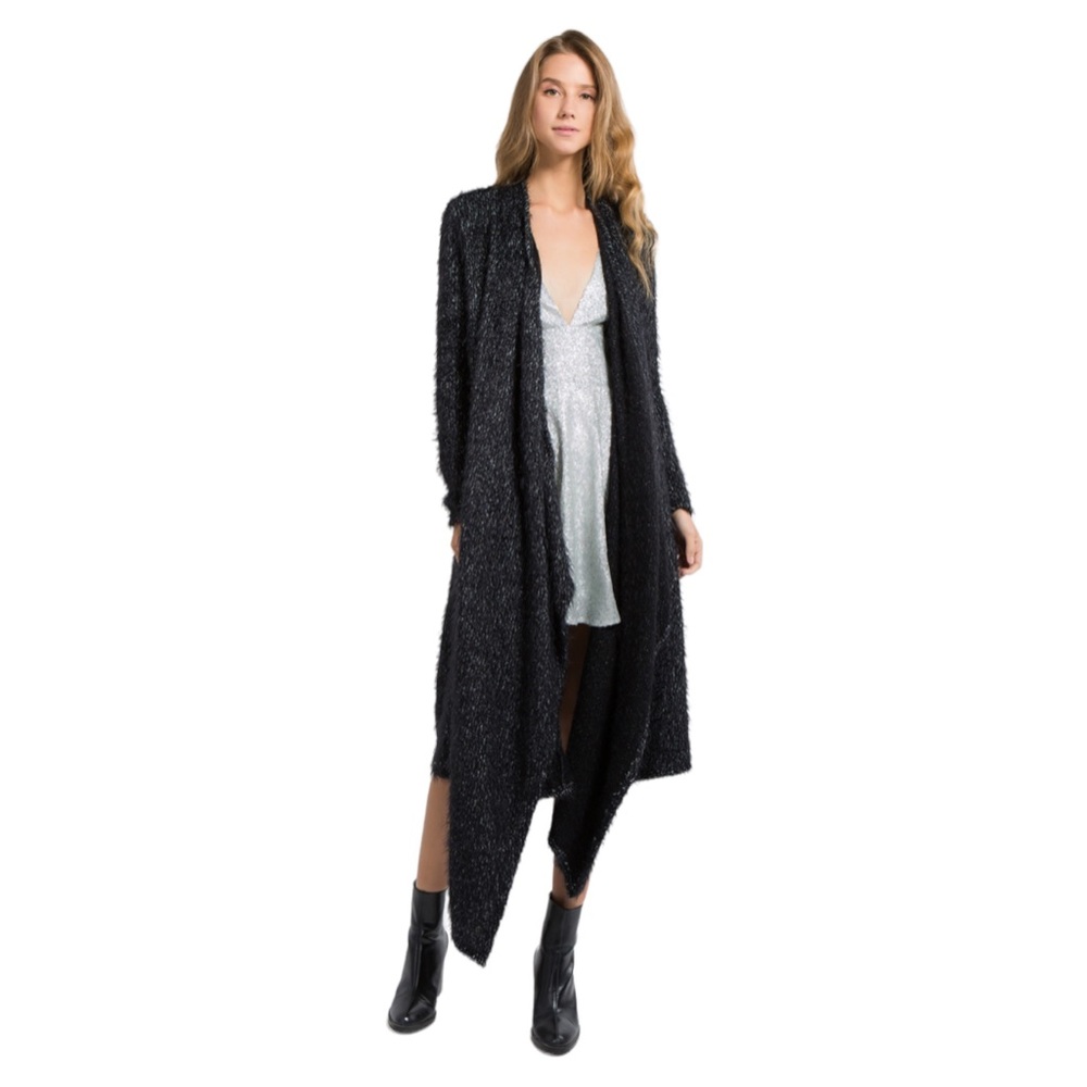 BEBE Black Heather Gray Long Cardigan Coat Jacket Size Small